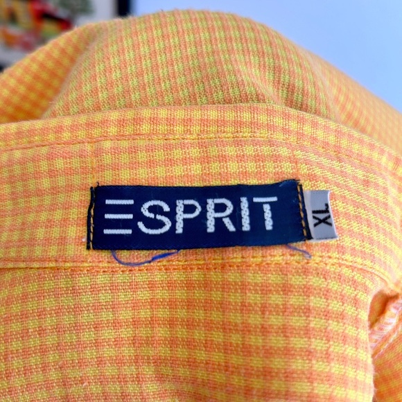 Vintage 90s ESPRIT Button-Up Shirt – XL, Orange/Yellow Pink Checkered - Picture 6 of 13